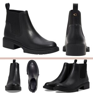 NIB $250 COACH [ Women's 10 ] Lenora Pull On Lug Sole Booties‎ Black #BH